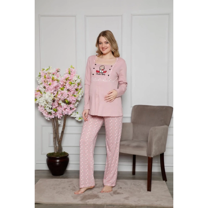 Hepsizen Kadın %100 Pamuklu Hamile Pijama Takımı 4515