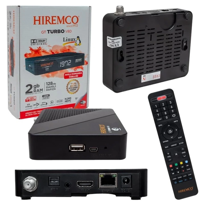 HIREMCO GT TURBO V8D+ HD IP TV PLUS ETHERNETLİ LINUX TABANLI DAHİLİ WİFİ FULL HD MİNİ ShopZum UYDU ALICISI