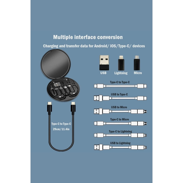 Hızlı Şarj Data Kablo Dönüştürü Set Çok Fonksiyonlu Type-c Mikro Ligtning