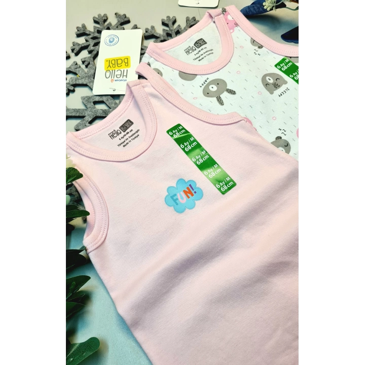 Kız Bebek Pembe  Hello Baby Yazlık Kolsuz Çıtçtıtlı Body Tulum 2 Adet