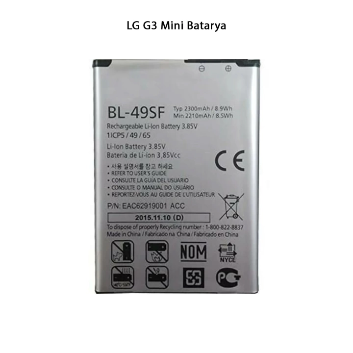 LG G3 Mini Telefonlarla Uyumlu Batarya Pi 2300 mAh