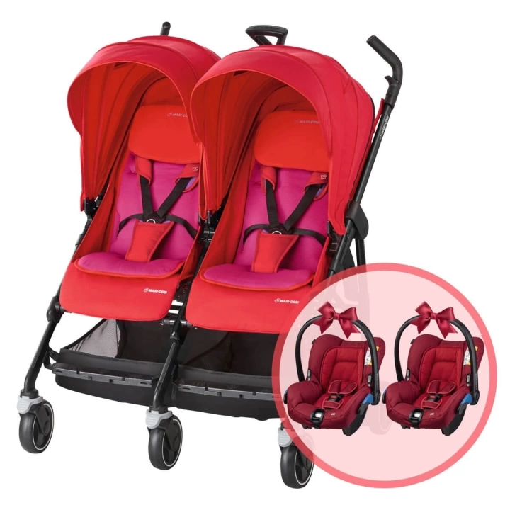 Maxi-Cosi Dana For2 İkiz Bebek Arabası Red Orchid / 2 Adet Citi 2 Oto Koltuğu Hediyeli