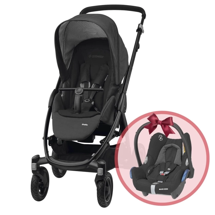 Maxi-Cosi Stella Bebek Arabası Black Raven / Cabriofix Essential Black Oto Koltuğu Hediyeli