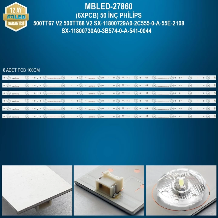 MBLED (6XPCB) 50 İnç Philips 500Tt67 V2 500Tt68 V2 Sx-11800729A0-2C555-0-A-55E-2108 Sx-11800730A0-3B574-0-A-541-0044