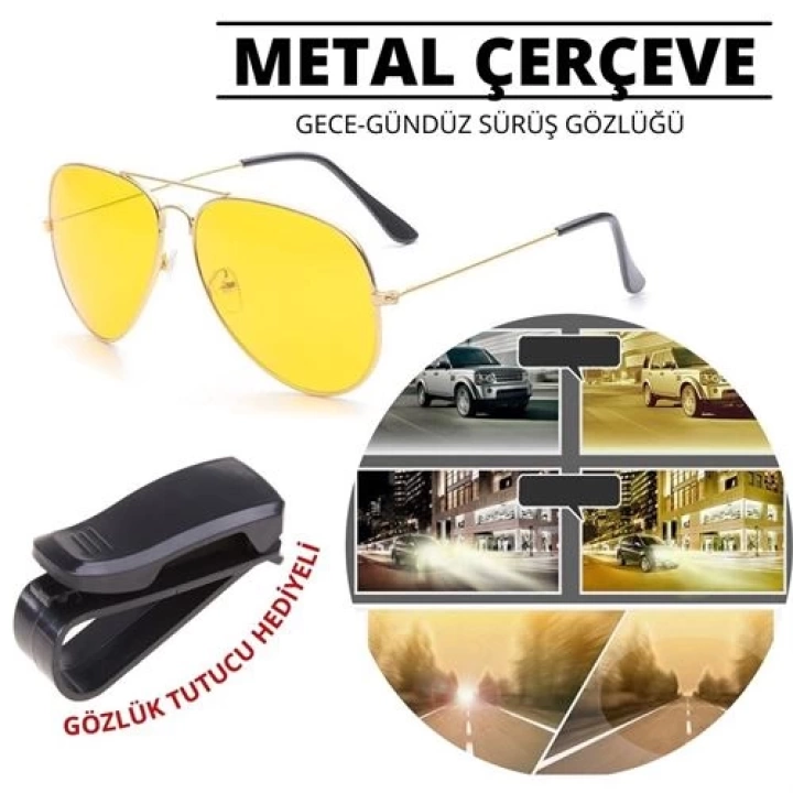 Metal Çerçeve Gece Sürüş ve Sis Gözlüğü Gözlük Tutucu Hediyeli 424498