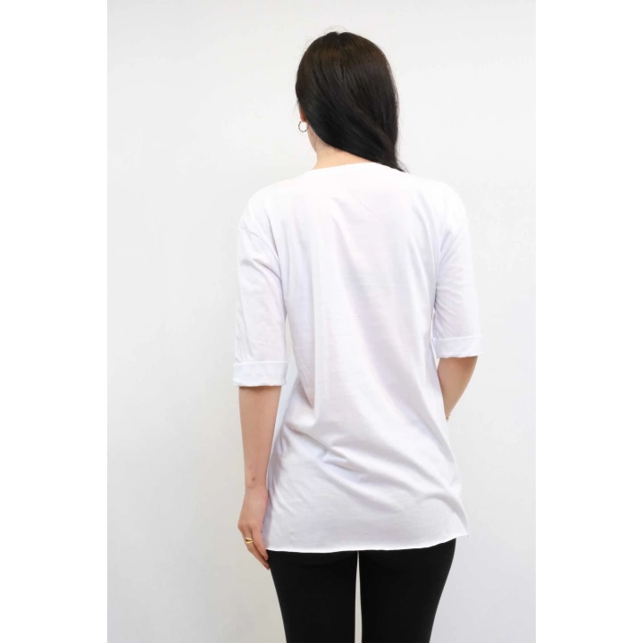 Hepsizen Bisiklet Yaka Oversize Tshirt Beyaz