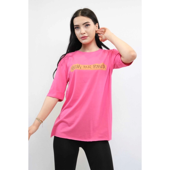 Hepsizen Bisiklet Yaka Oversize Tshirt Pembe