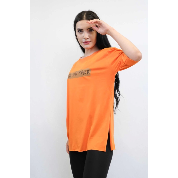 Hepsizen Bisiklet Yaka Oversize Tshirt Turuncu