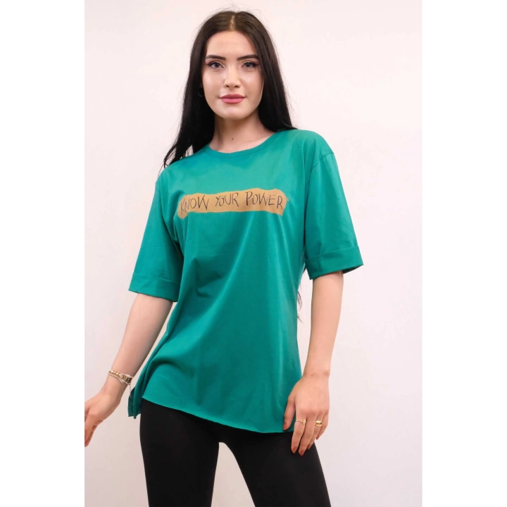 Hepsizen Bisiklet Yaka Oversize Tshirt Yeşil