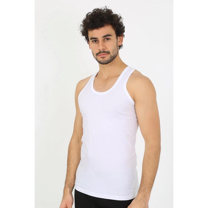 Moda Çizgi Erkek Beyaz Ribana Atlet 6502