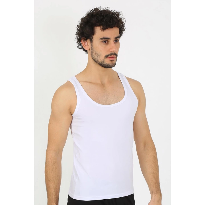 Moda Çizgi Erkek Penye Beyaz Atlet  6566