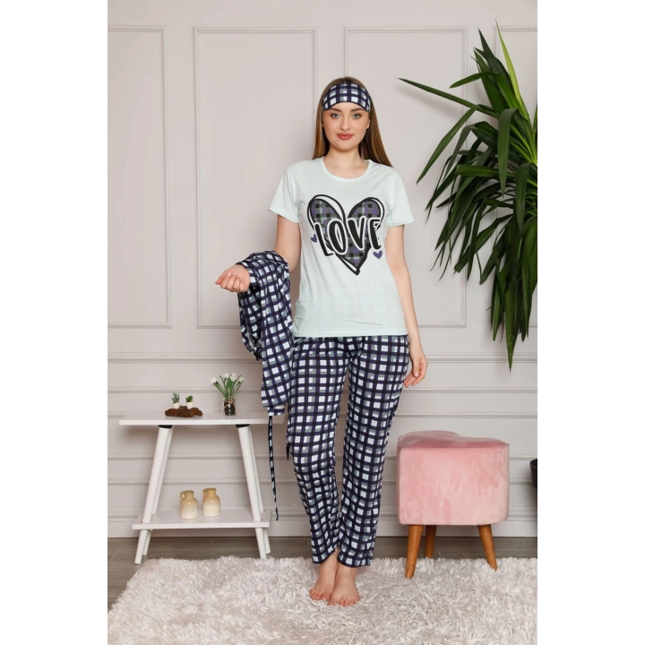 Hepsizen Kadın %100 Pamuk 3lü Sabahlık Pijama Takım 1118