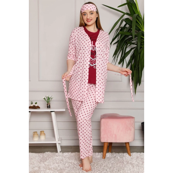 Hepsizen Kadın %100 Pamuk 3lü Sabahlık Pijama Takım 1119