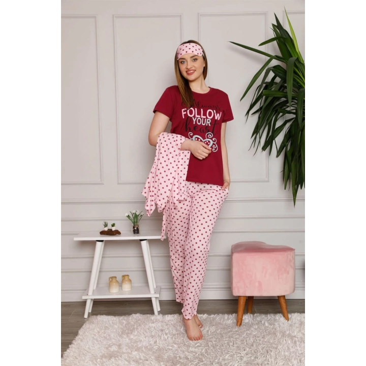 Hepsizen Kadın %100 Pamuk 3lü Sabahlık Pijama Takım 1119