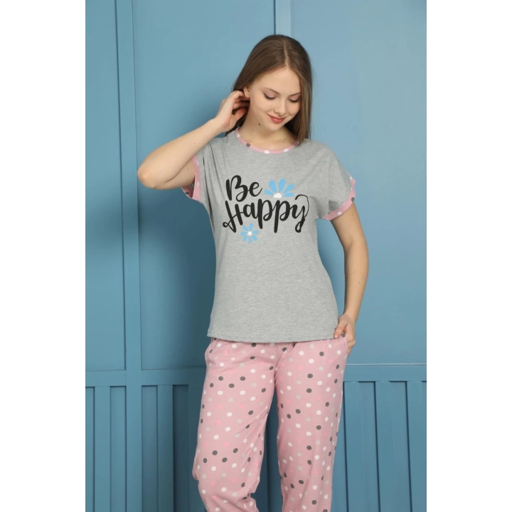 Moda Çizgi Kadın %100 Pamuk Penye Kısa Kol Pijama Takım 3460