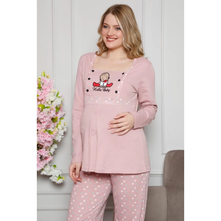 Hepsizen Kadın %100 Pamuklu Hamile Pijama Takımı 4515