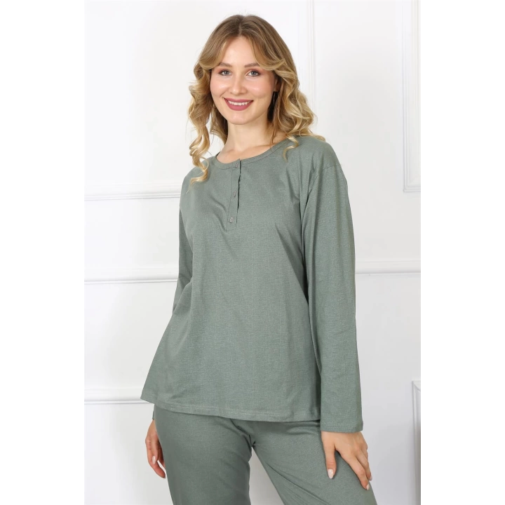 Hepsizen Kadın 4xl-5xl-6xl-7xl-8xl Büyük Beden Yeşil Uzun Kol Pijama Takım 75013