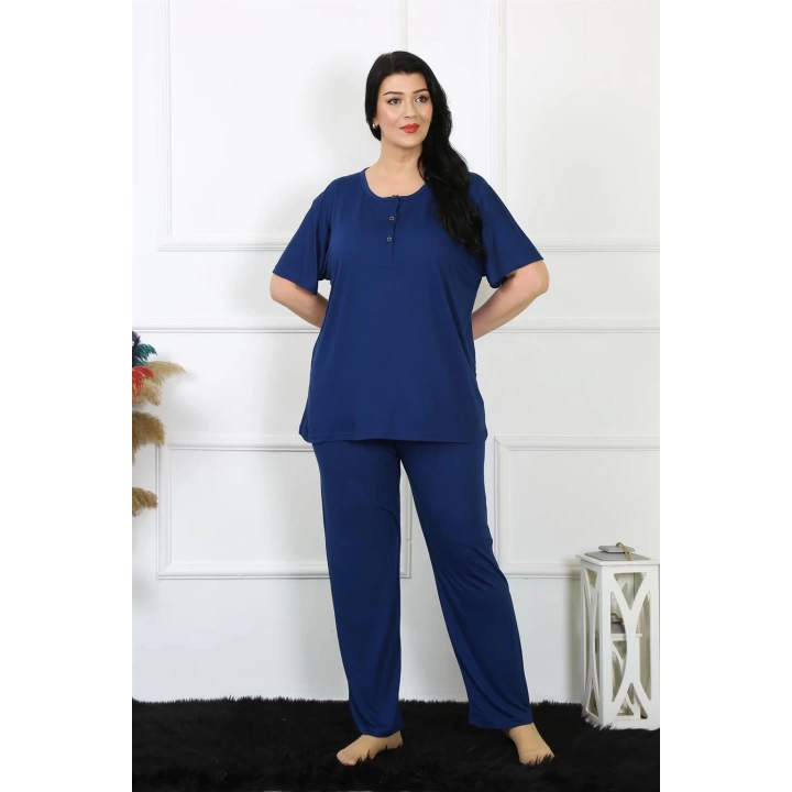 Hepsizen Kadın 5xl-6xl-7xl-8xl Büyük Beden Lacivert Kısa Kol Pijama Takım 75012