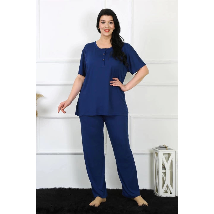 Hepsizen Kadın 5xl-6xl-7xl-8xl Büyük Beden Lacivert Kısa Kol Pijama Takım 75012