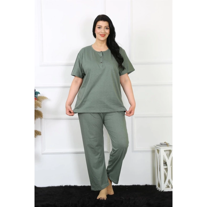 Hepsizen Kadın 5xl-6xl-7xl-8xl Büyük Beden Yeşil Kısa Kol Pijama Takım 75012