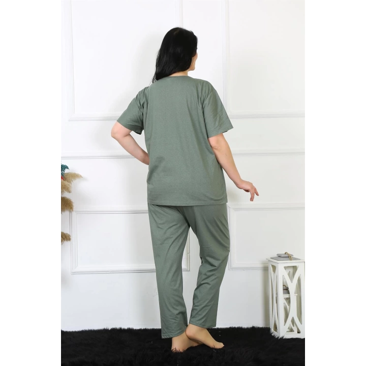 Hepsizen Kadın 5xl-6xl-7xl-8xl Büyük Beden Yeşil Kısa Kol Pijama Takım 75012