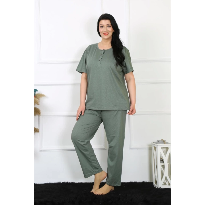 Hepsizen Kadın 5xl-6xl-7xl-8xl Büyük Beden Yeşil Kısa Kol Pijama Takım 75012