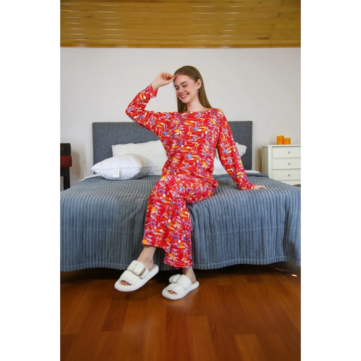 Moda Çizgi Kadın Penye Bol Paça Pijama Takım 4127