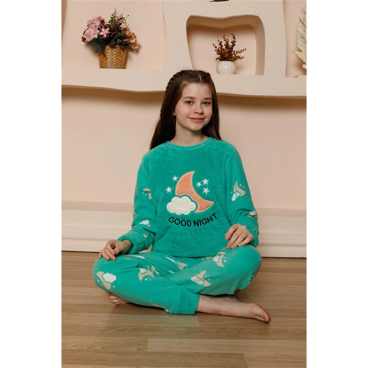 Hepsizen Kız Çocuk Welsoft Polar Yeşil Pijama Takımı 20526