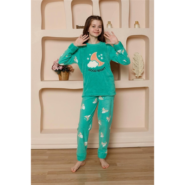 Hepsizen Kız Çocuk Welsoft Polar Yeşil Pijama Takımı 20526