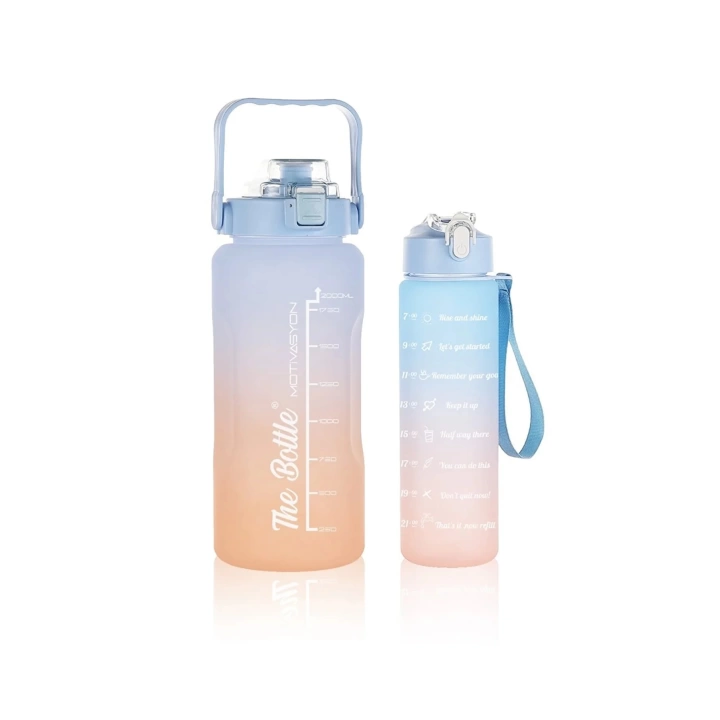 Motivasyon Su Matarası 2 Litre + 900 Ml Pipetli Sticker Hediyeli