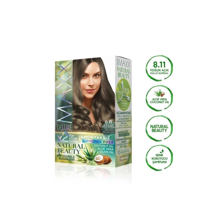 Natural Beauty Amonyaksız Saç Boyası 8.11 Yoğun Açık Küllü Kumral