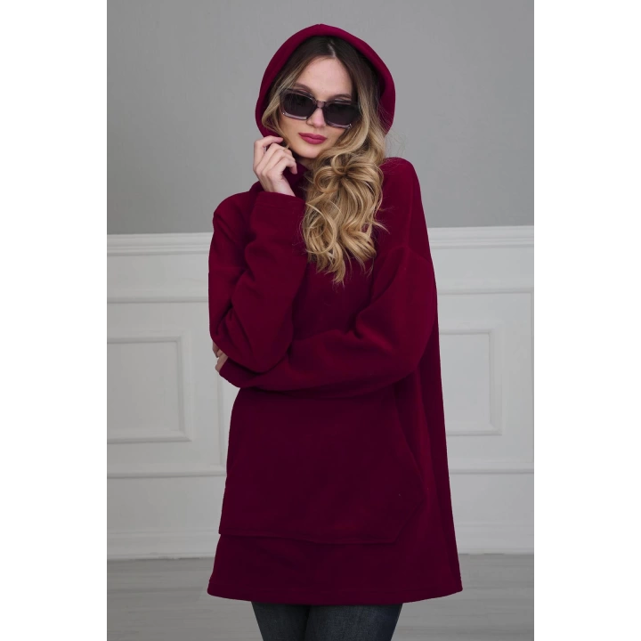 Önden Cepli Polar Sweatshirt,sw-1pl Bordo