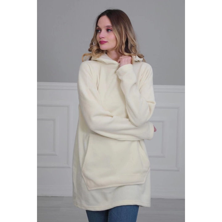 Önden Cepli Polar Sweatshirt,sw-1pl Krem