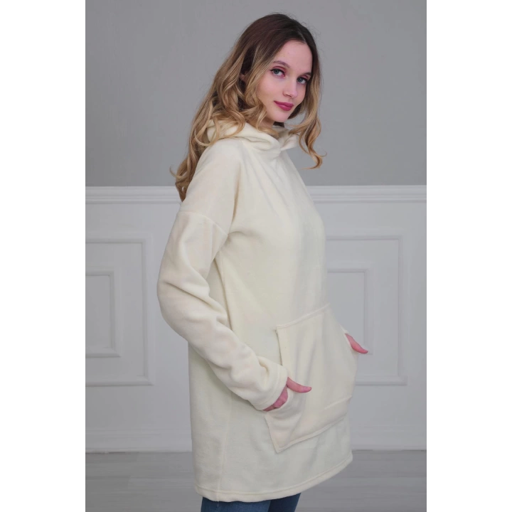 Önden Cepli Polar Sweatshirt,sw-1pl Krem