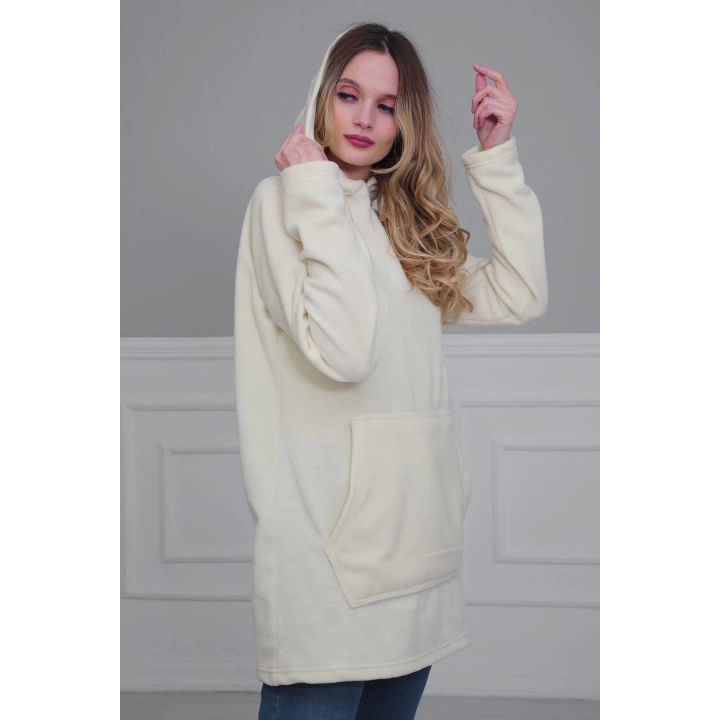 Önden Cepli Polar Sweatshirt,sw-1pl Krem