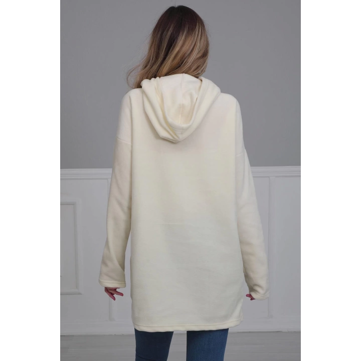 Önden Cepli Polar Sweatshirt,sw-1pl Krem