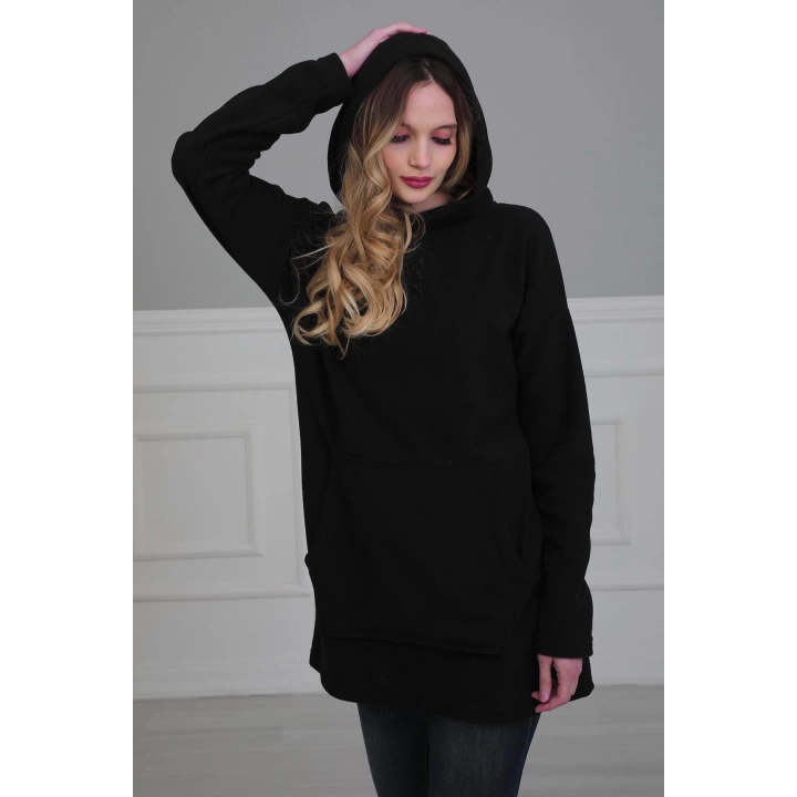 Önden Cepli Polar Sweatshirt,sw-1pl Siyah