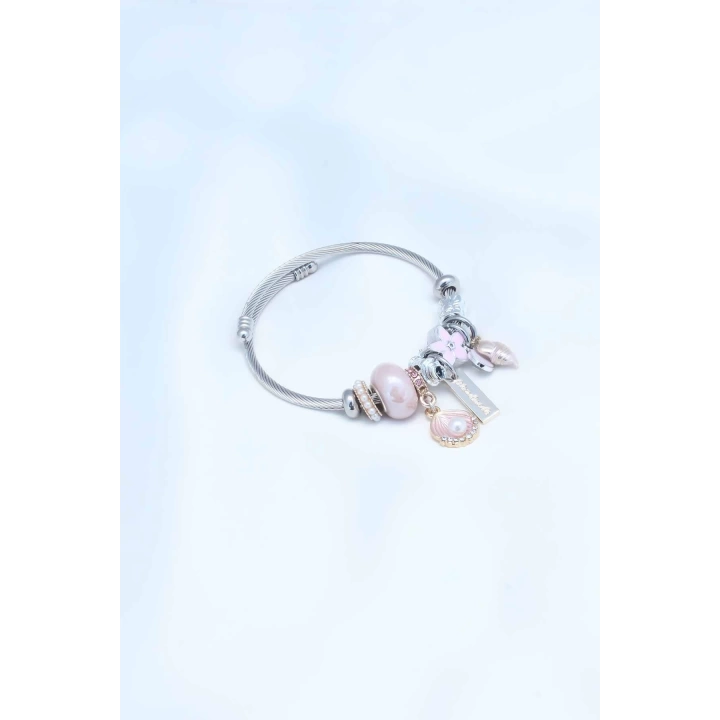 Pembe Deniz Kabuğu Model Charm Çelik Kadın Bileklik