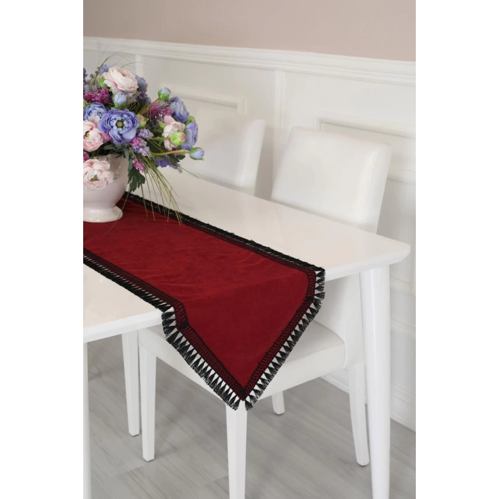 Püsküllü Şerit Runner 90x30,r-19 Bordo