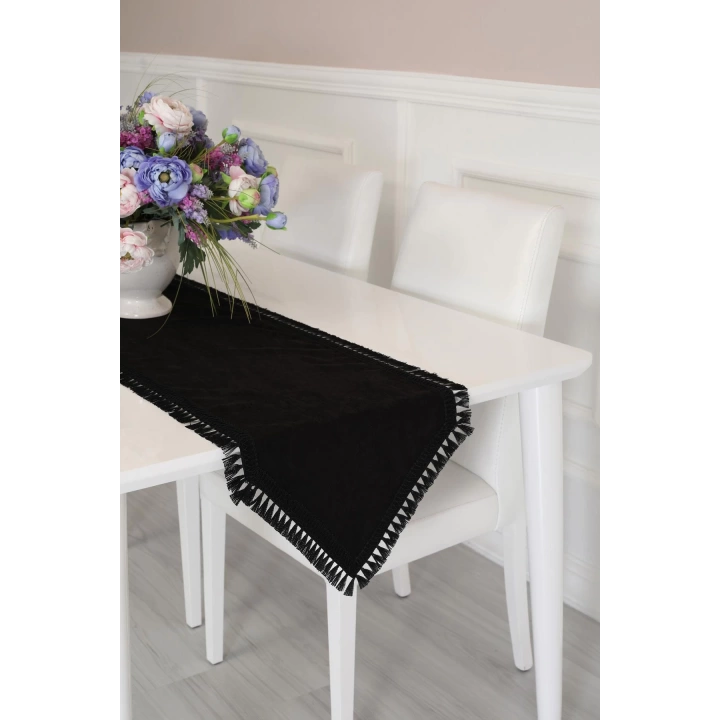 Püsküllü Şerit Runner 90x30,r-19 Siyah