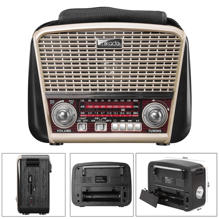 RADYO NOSTALJİ ŞARJLI PİLLİ BT/USB/SD/AUX FENERLİ MİKADO MDR-8BT