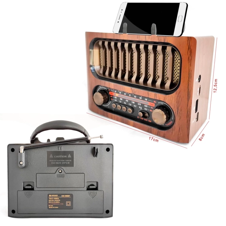 RADYO NOSTALJİ ŞARJLI PİLLİ BT/USB/SD/AUX TELEFON STANDLI CAMERON CM-1966BT