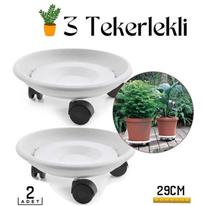 Saksı Taşıyıcı ve Altığı 29 Cm Tekerlekli 2 ADET BEYAZ 714455