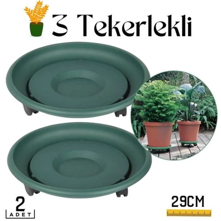 Saksı Taşıyıcı ve Altığı 29 Cm Tekerlekli 2 ADET YEŞİL 714456