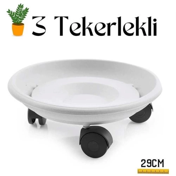 Saksı Taşıyıcı ve Altığı 29 Cm Tekerlekli BEYAZ 715717