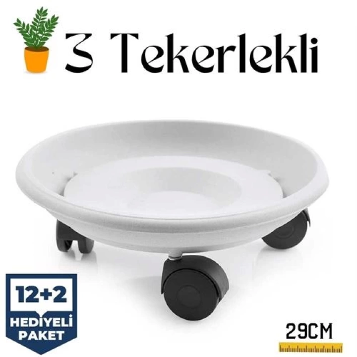 Saksı Taşıyıcı ve Altığı 29 Cm Tekerlekli BEYAZ 715717