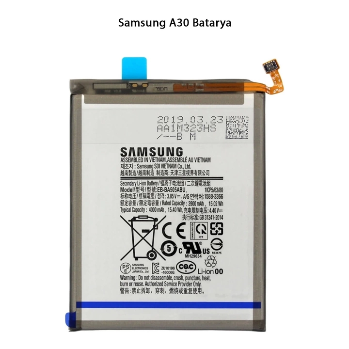 Samsung A30 Telefonlarla Uyumlu Batarya 4000 mAh