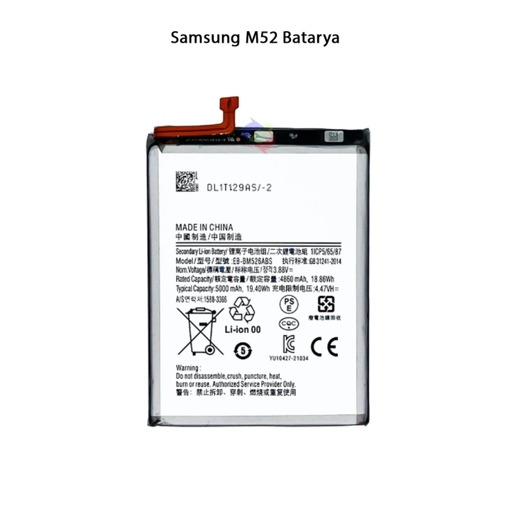 Samsung M52 Telefonlarla Uyumlu Batarya 5000 mAh