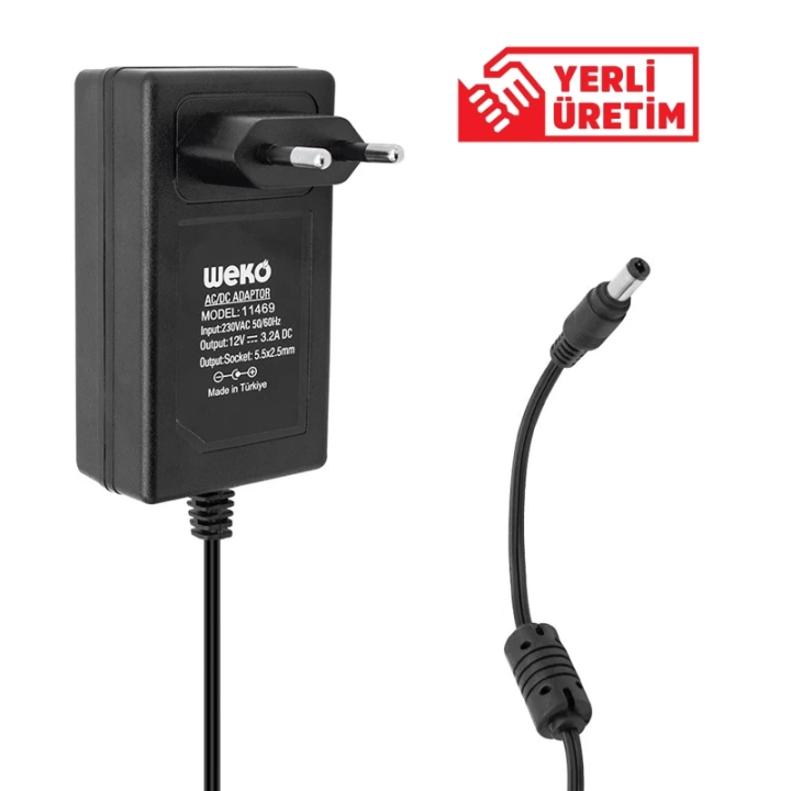 ShopZum  12 VOLT - 3.2 AMPER - 38 WATT 5.5*2.5 UÇLU YERLİ ÜRETİM PLASTİK KASA PRİZ TİPİ ADAPTÖR