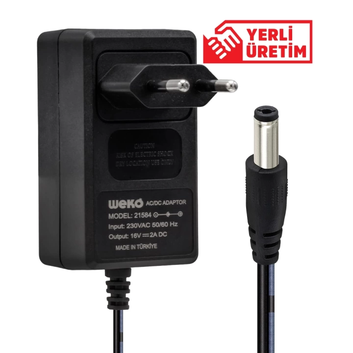 ShopZum  16 VOLT - 2 AMPER 5.5*2.5 UÇLU YERLİ ÜRETİM POWER JACK ShopZum LI SANTRAL ADAPTÖRÜ